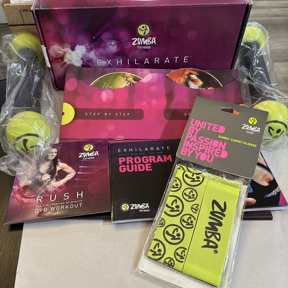 Zumba Fitness Exhilarate Fitness DVD Experience kit New Toning Sticks + Gliders